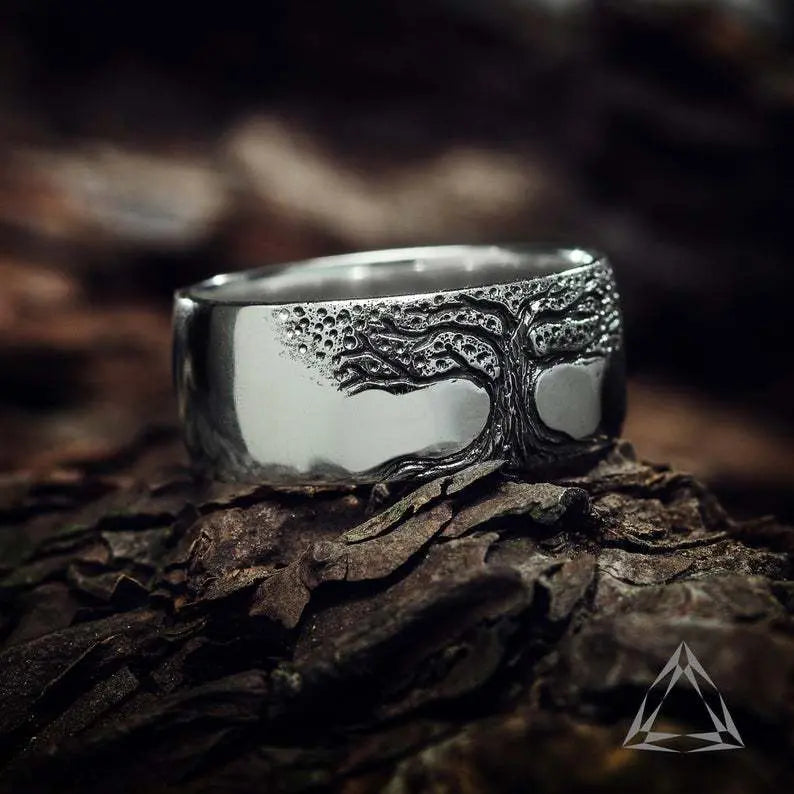 Simple Retro Carved Tree of Life Ring Top100