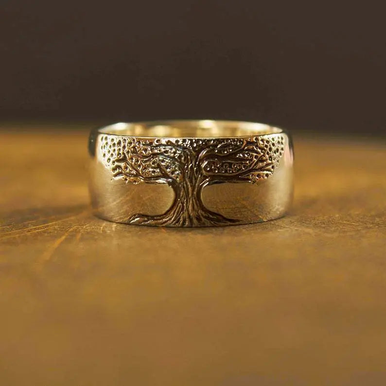 Simple Retro Carved Tree of Life Ring Top100