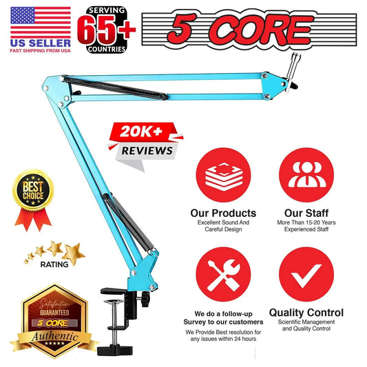 5Core Microphone Boom Arm Desk Mic Stand Adjustable Clamp Suspension Boom Stands BLUE Top100