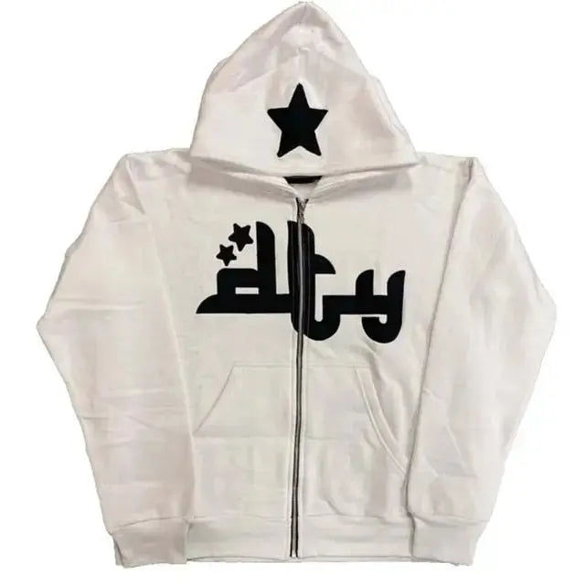 Star Printed Zip Up Hoodies Top100
