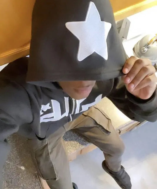 Star Printed Zip Up Hoodies Top100