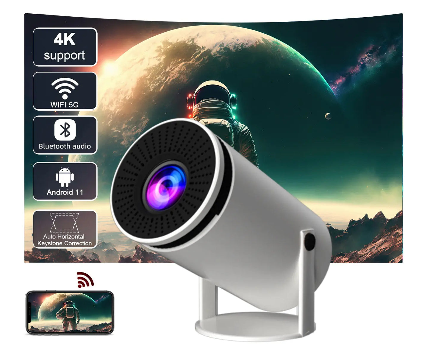 BarrelSmart HD Home Projector Top100