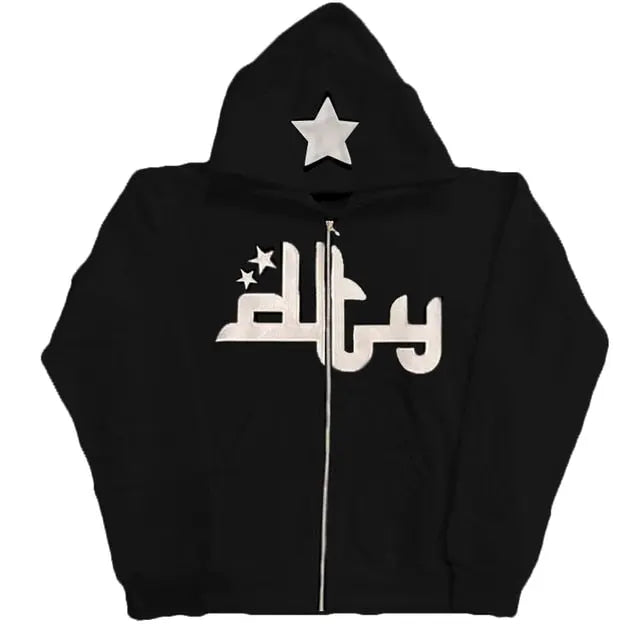 Star Printed Zip Up Hoodies Top100