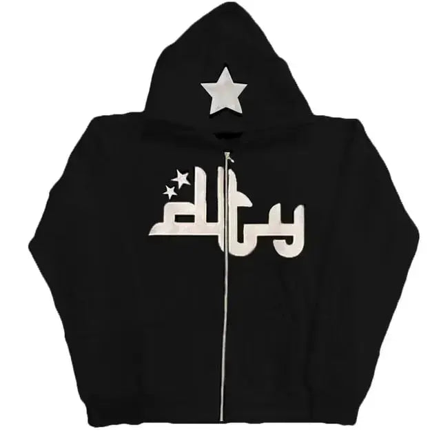 Star Printed Zip Up Hoodies Top100