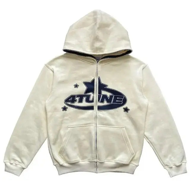 Star Printed Zip Up Hoodies Top100