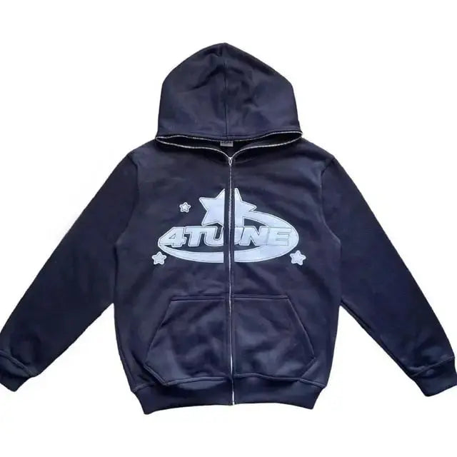 Star Printed Zip Up Hoodies Top100