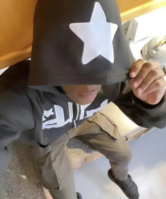 Star Printed Zip Up Hoodies Top100