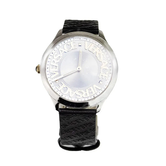 Versace 38mm Silver Logo Halo Dial Embossed Leather Watch Top100