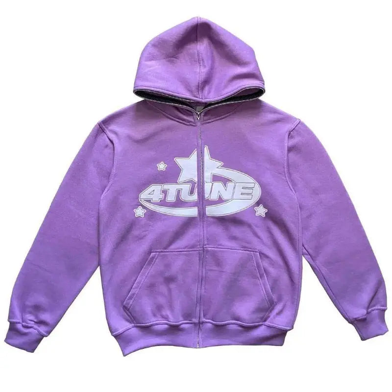 Star Printed Zip Up Hoodies Top100