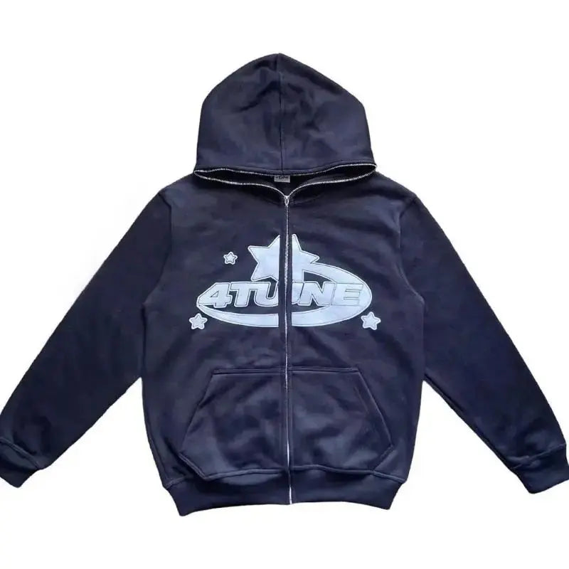 Star Printed Zip Up Hoodies Top100
