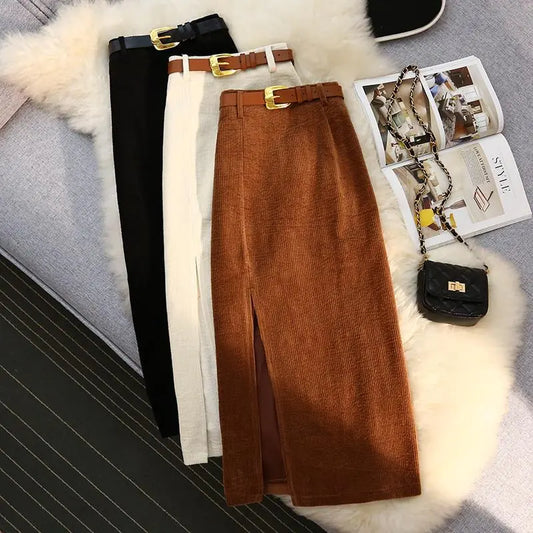 High Waist A-Line Corduroy Skirt for Women Top100