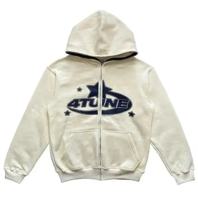 Star Printed Zip Up Hoodies Top100