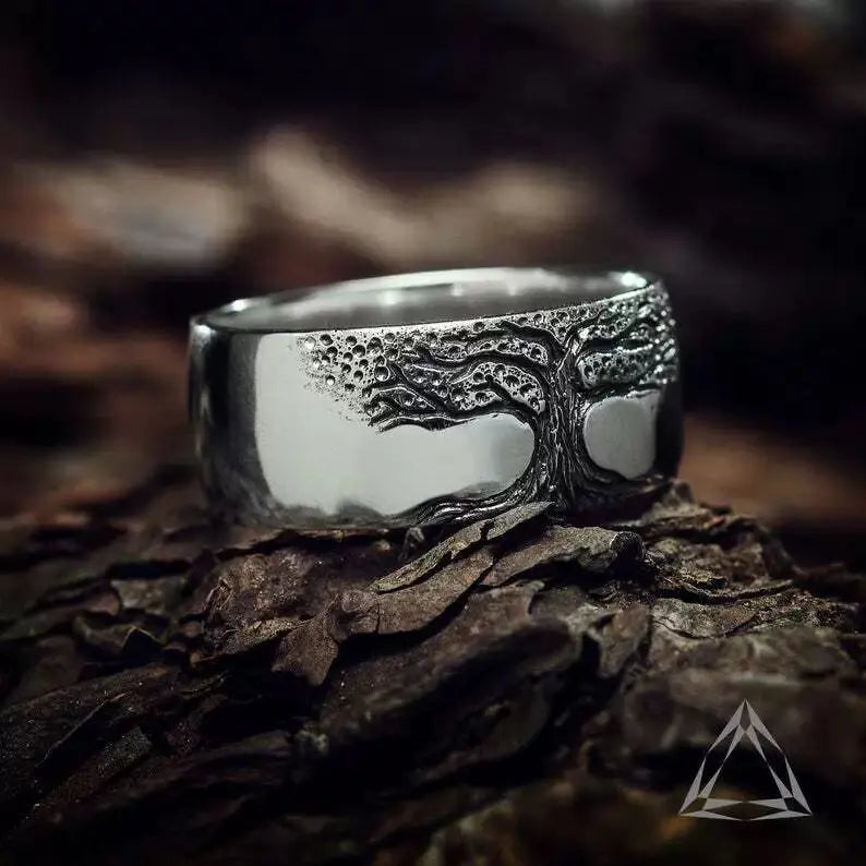 Simple Retro Carved Tree of Life Ring Top100