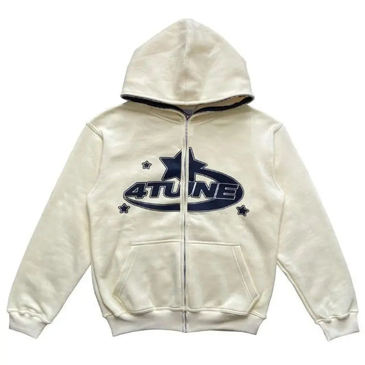 Star Printed Zip Up Hoodies Top100